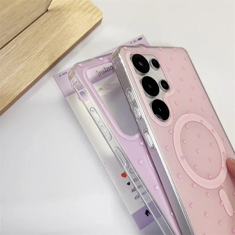 Samsung magnetic soft TPU phone case small love design for S23 Ultra blue background love pattern