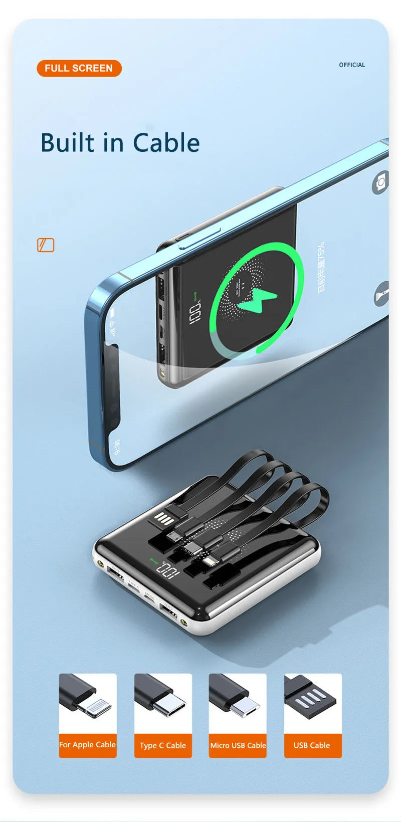 20000mAh PD fast charge power bank with LCD display in black, green, or red colour