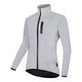 Waterproof polyester windproof long sleeve coat in silver, shown on a hanger.