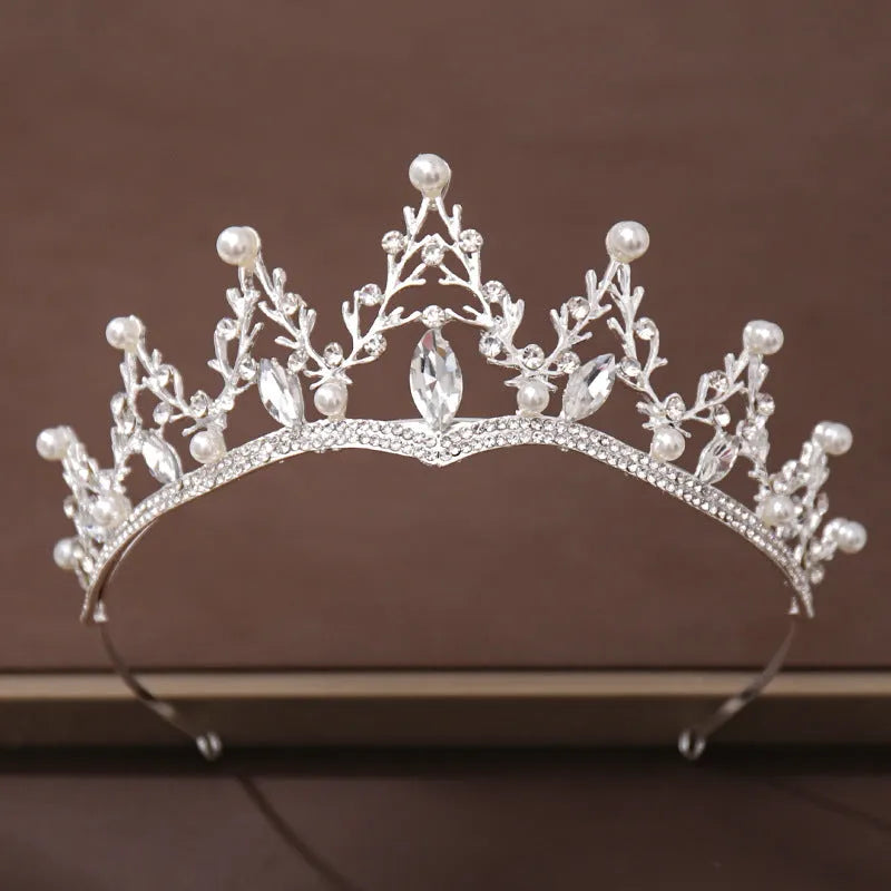 Fashion crystal diamond bridal wedding hair tiara crown, alloy electroplated, white crystal, 30x5.5cm