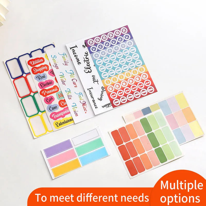 Paper adhesive sticker set showing multiple grid designs, sticky notes, and A6 rulers in various colours