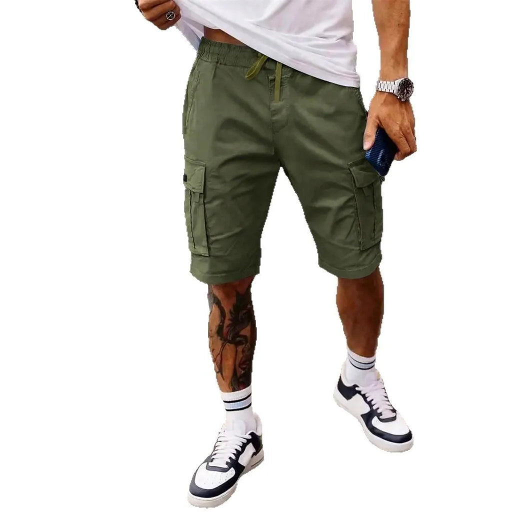 Men's loose fit polyester work shorts in light gray, summer casual style