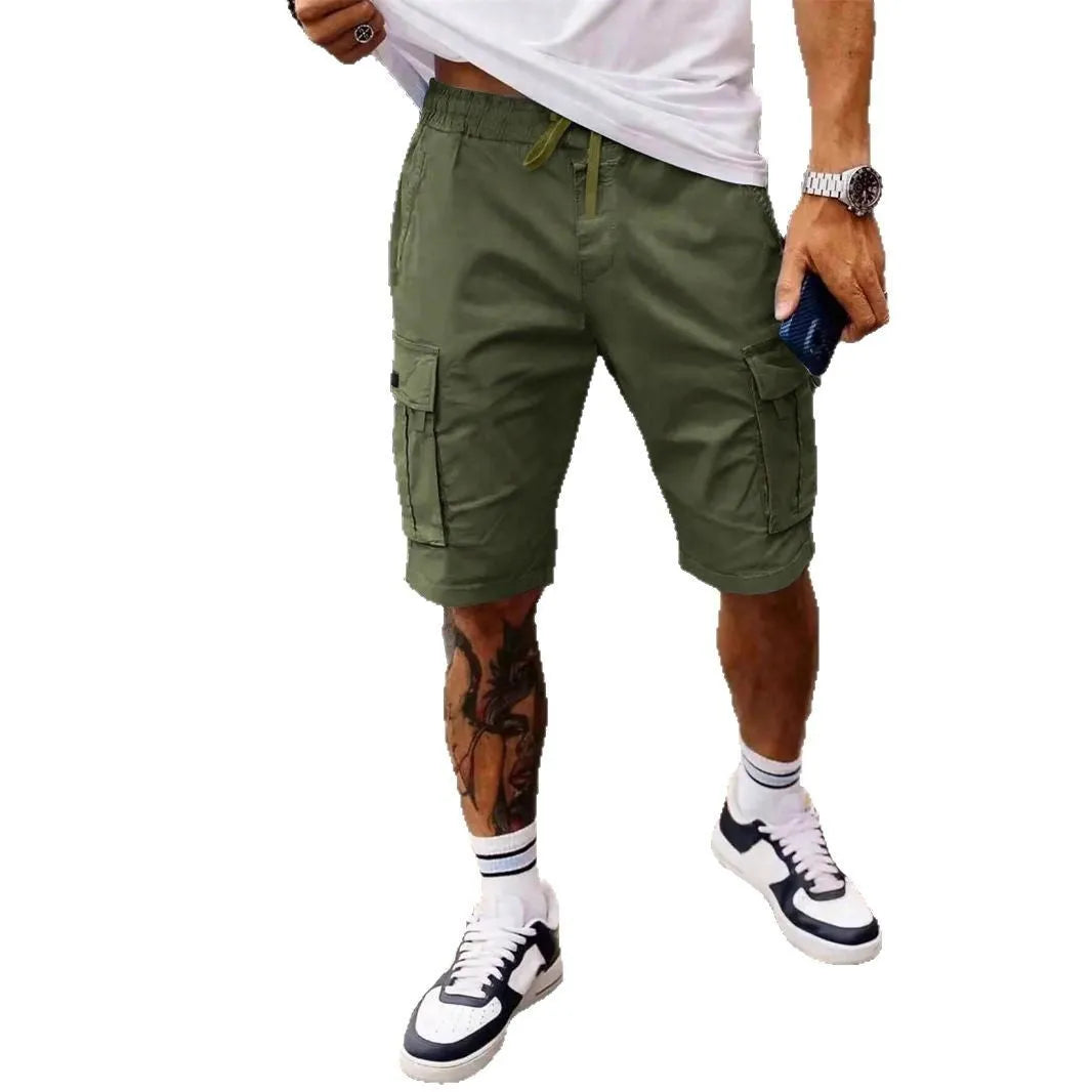 Men's loose fit polyester work shorts in light gray, summer casual style