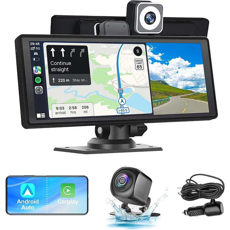 1026-inch car GPS navigator with dual camera touch screen Carplay front recording black PC PVC