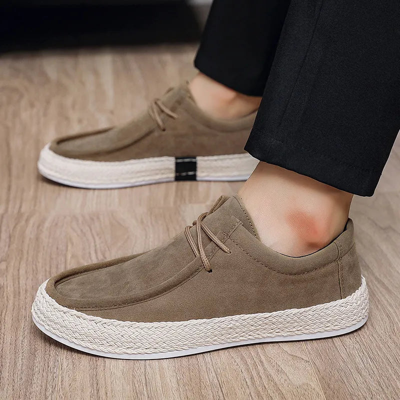 Men's low-top casual sneakers in khaki or blue, artificial PU upper, PVC sole
