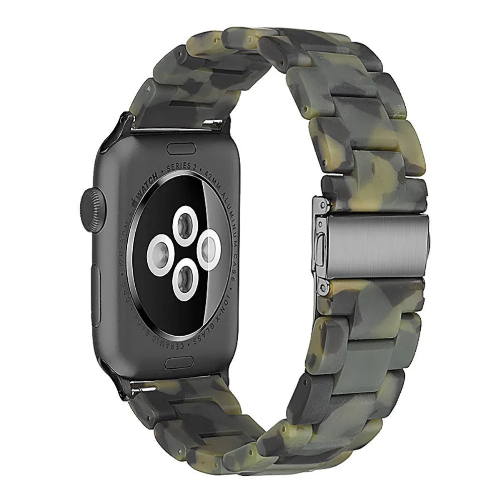 Slim resin watch strap in Army Green for Apple Watch 38-45mm with silver buckle