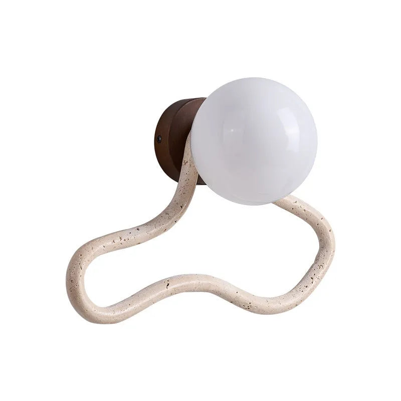 Middle Ancient cream style bedroom wall lamp with white travertine glass shade and solid wood base