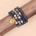 Blue patterned network stone bead multi layer bracelet with adjustable alloy clasp