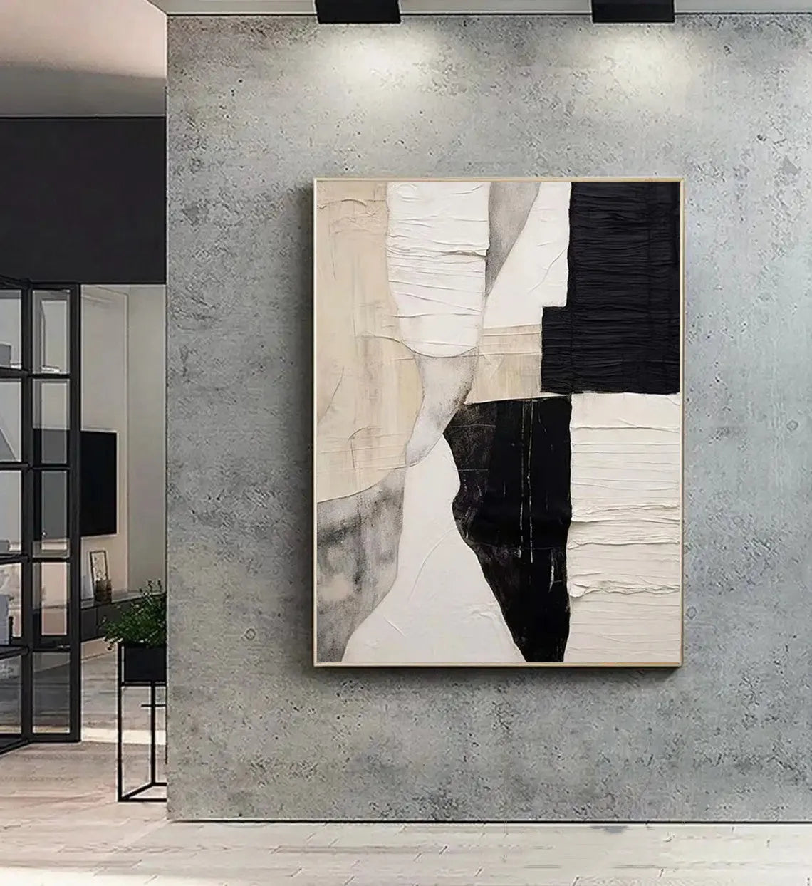 Handmade oil painting modern abstract black white texture minimalist canvas wall art rolled frameless