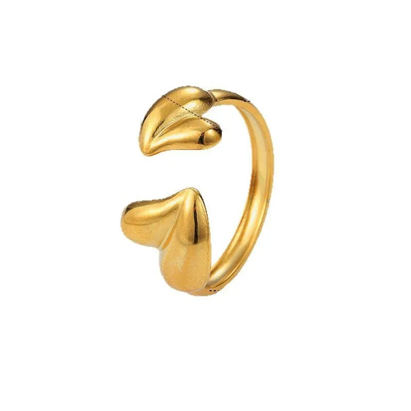 Personalized open mouth ring in 304 stainless steel, retro geometric split ring for women, JH364 gold or steel colour