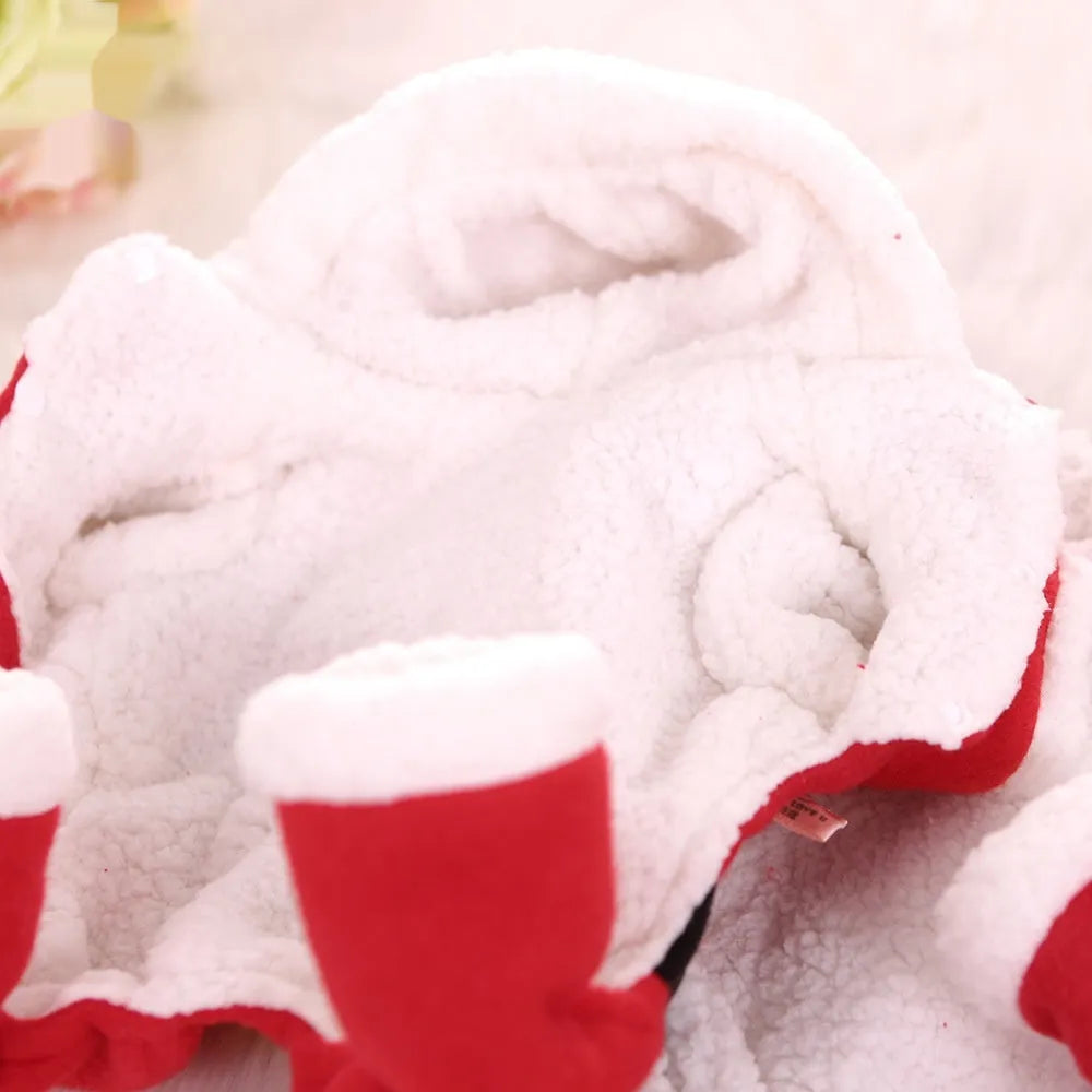 Christmas fleece-lined cotton pet coat for cats and dogs, available in XS to XL and two festive colours
