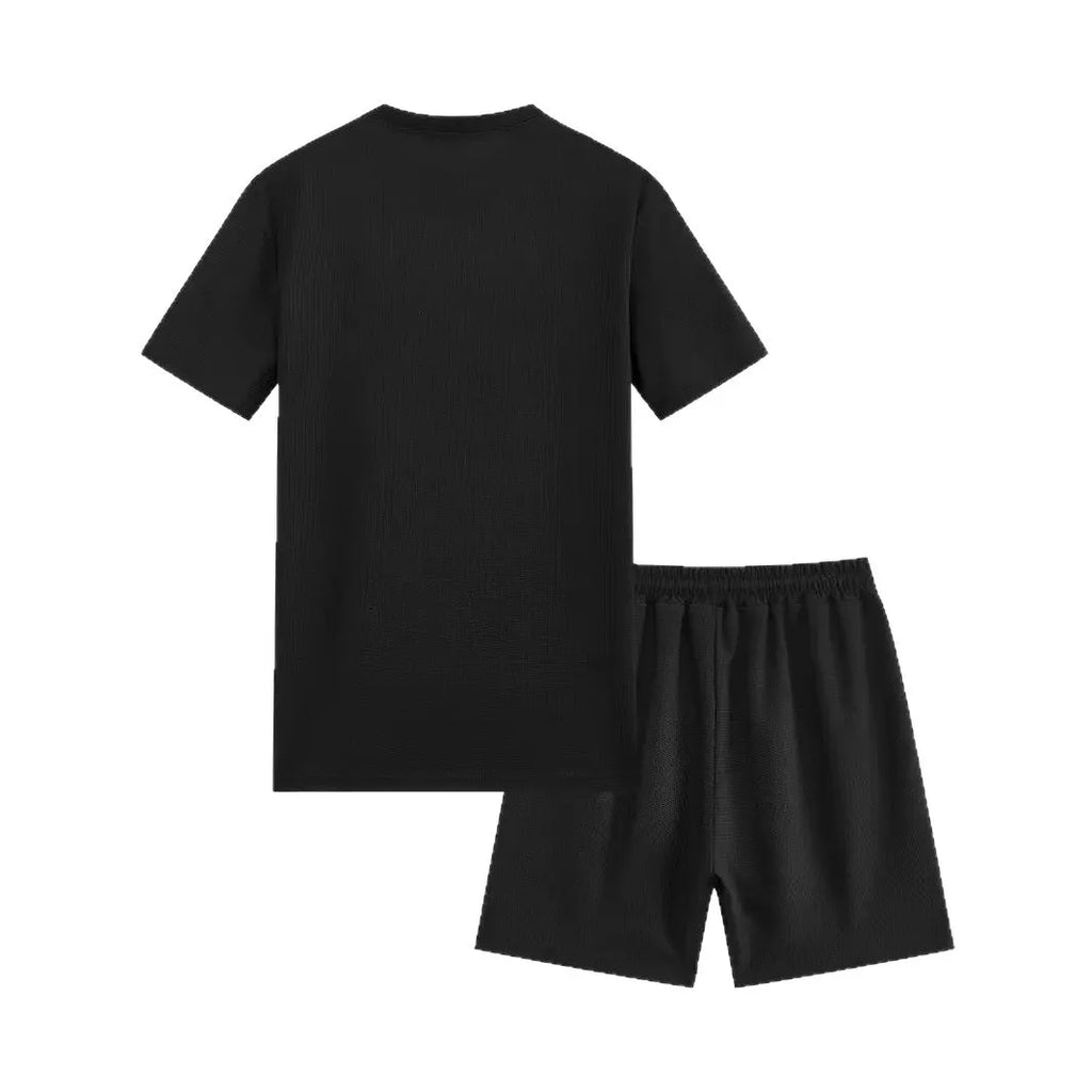 Men's waffle texture short sleeve blouse and shorts set in polyester fabric for summer wear