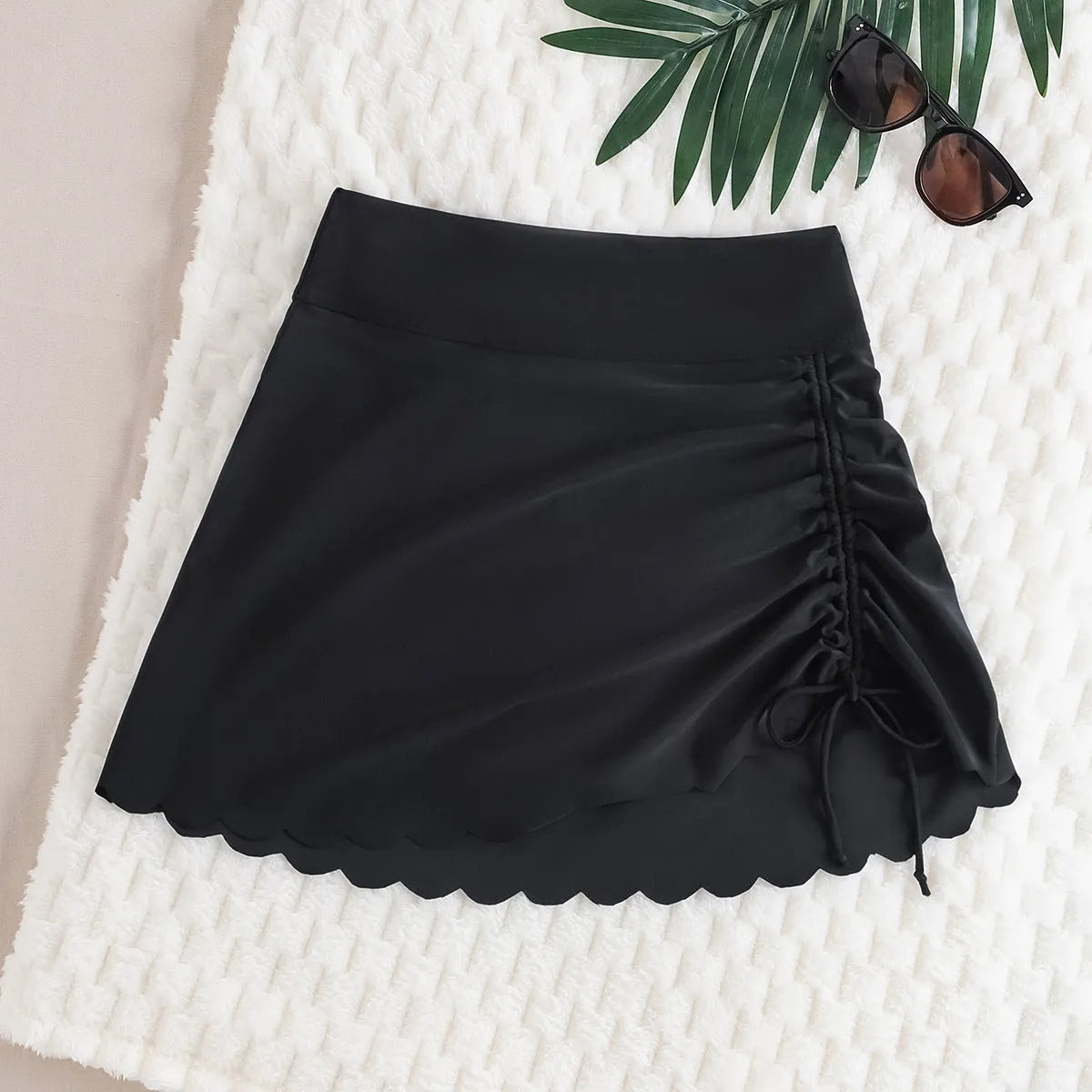 Women's pantskirt swimsuit with drawstring bikini and attached anti-exposure skirt in nylon, sizes S to XL