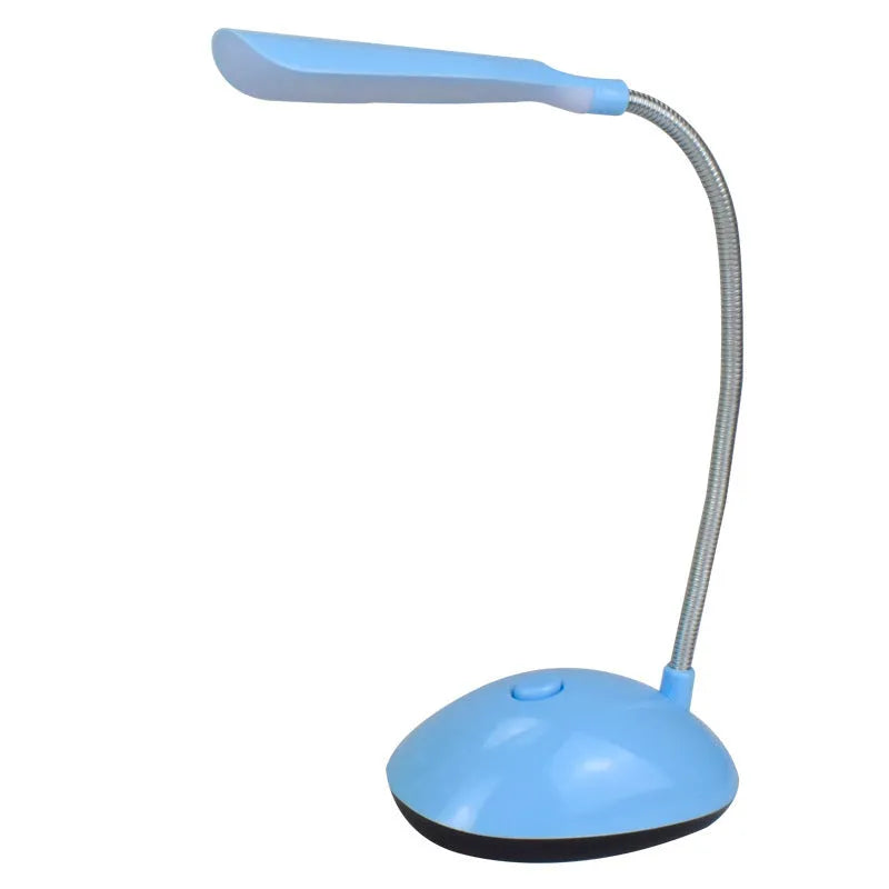 Battery LED desk lamp in white, blue, pink or green, plastic table light for dormitory reading with three No. 7 batteries