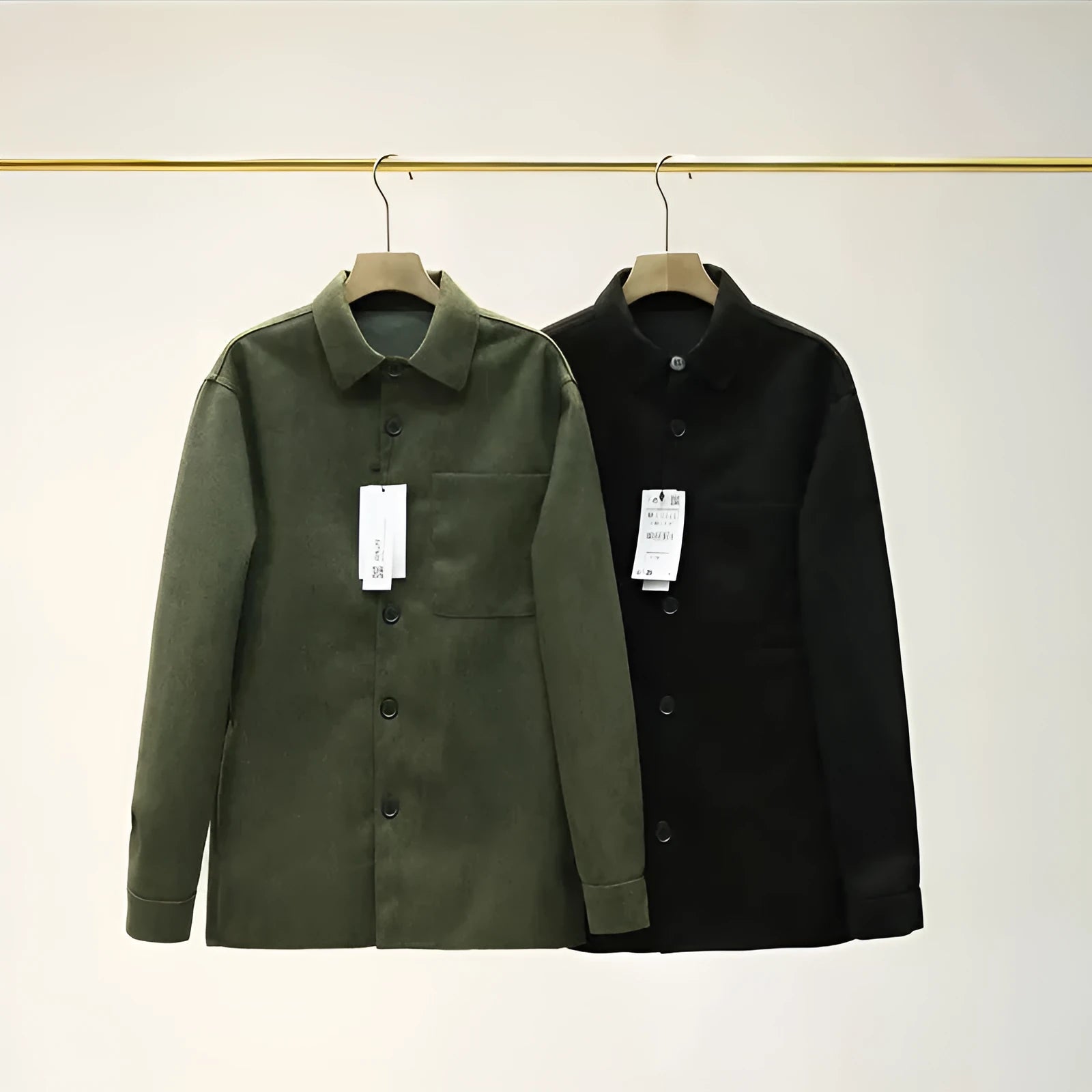 Men's loose fit long sleeve lapel collar shirt in black polyester fabric