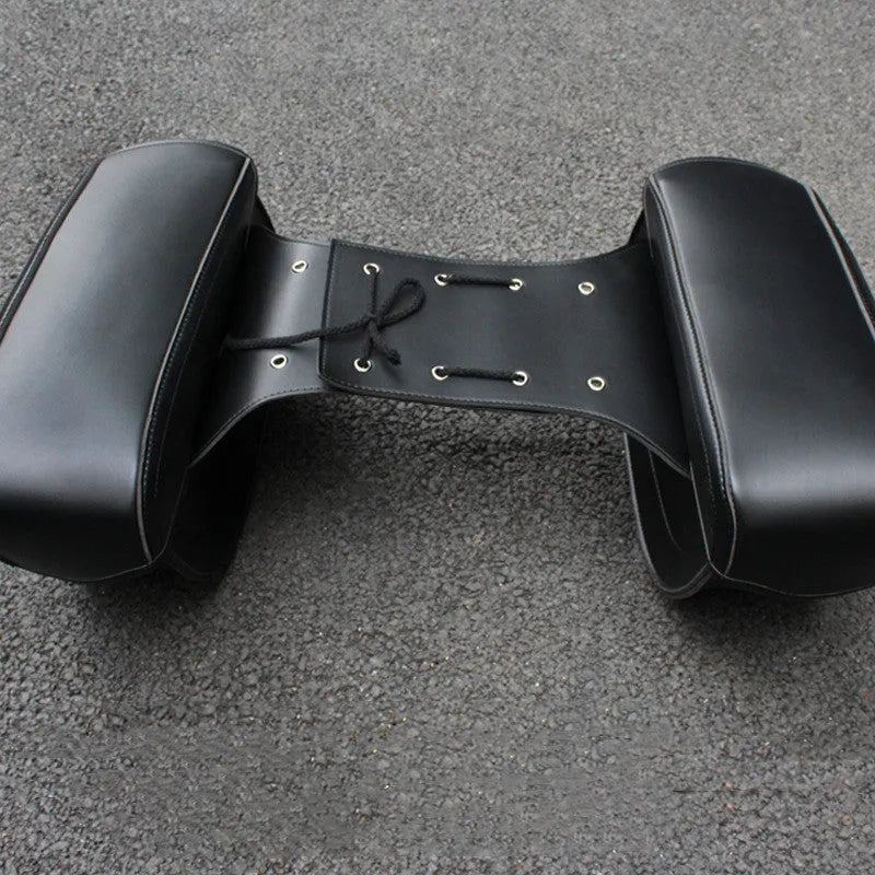 Black retro wind motorcycle side box made of PU leather showing saddle bag design