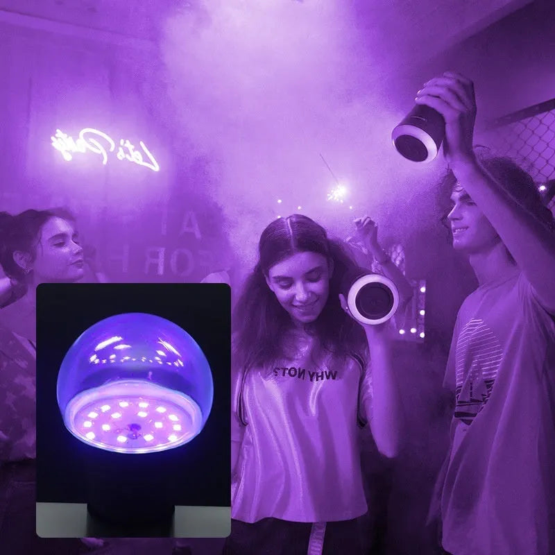 A19 purple LED light bulb with UV violet fluorescence, 12W super bright, IP44 rated