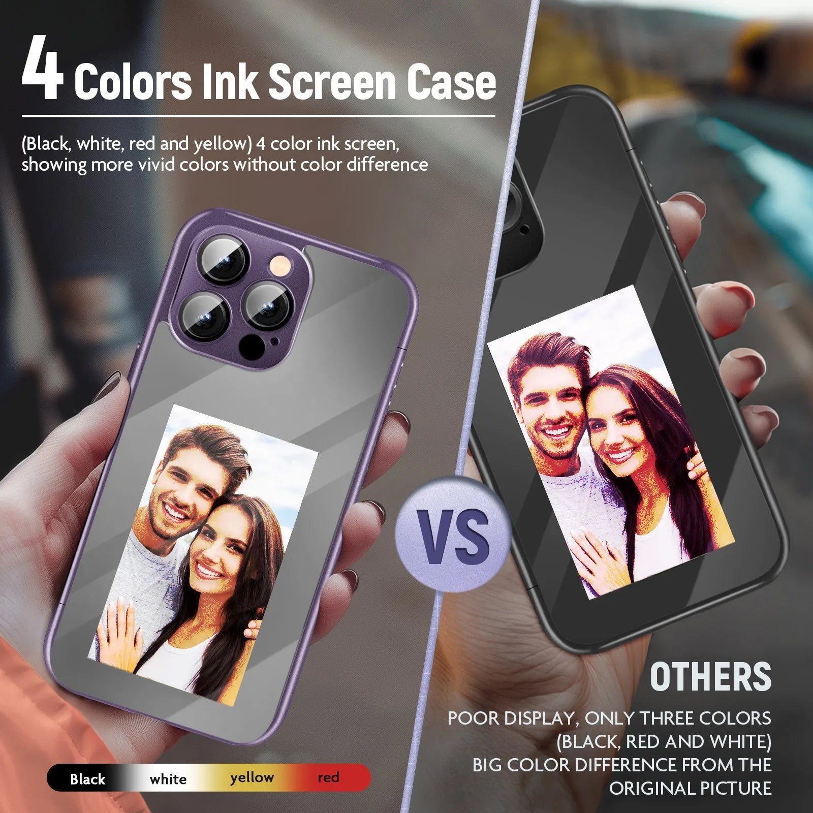 Black and purple iPhone 15 Pro NFC ink screen flip phone case with customisable display