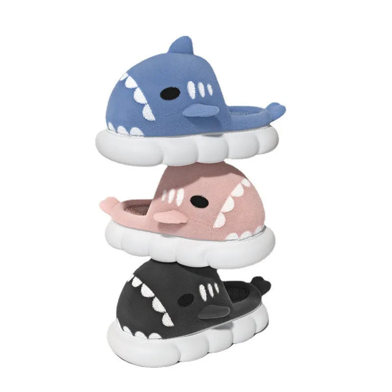 Shark slippers warm winter house shoes suede anti-skid indoor footwear with embroidery, available in multiple colours