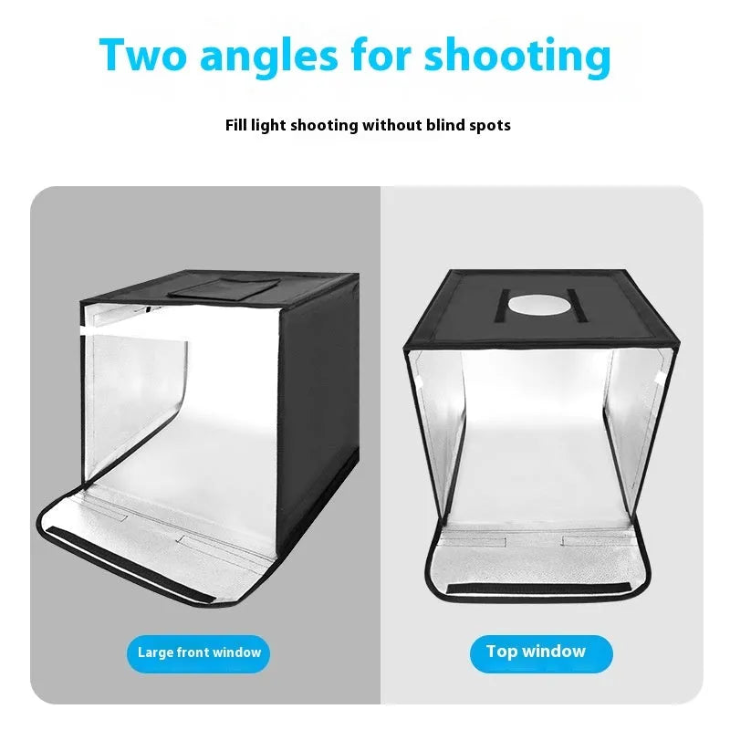 50cm studio light box with USB plug and three-colour temperature light board folded for storage.