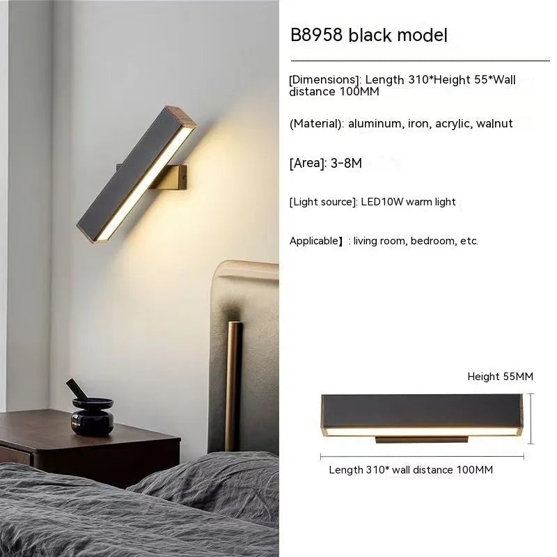 Black wall light bulb for corridor with 220x60mm dimensions and 360-degree rotation