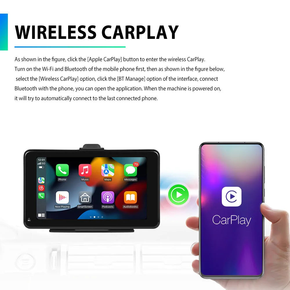 7-inch HD wired car DVD player with screen, universal supports and cables for vehicle installation