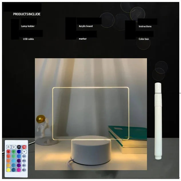 Black crack finish acrylic message board LED night light with remote control and stylus on desk