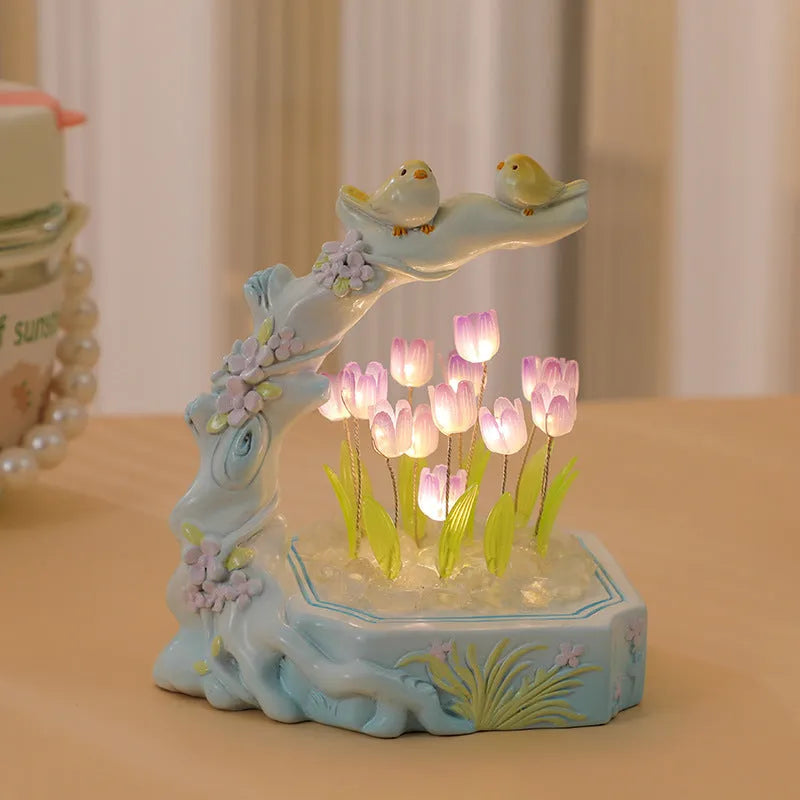 Creative desktop resin tulip night light DIY material package 10cm flower shape modern simplicity six colour options