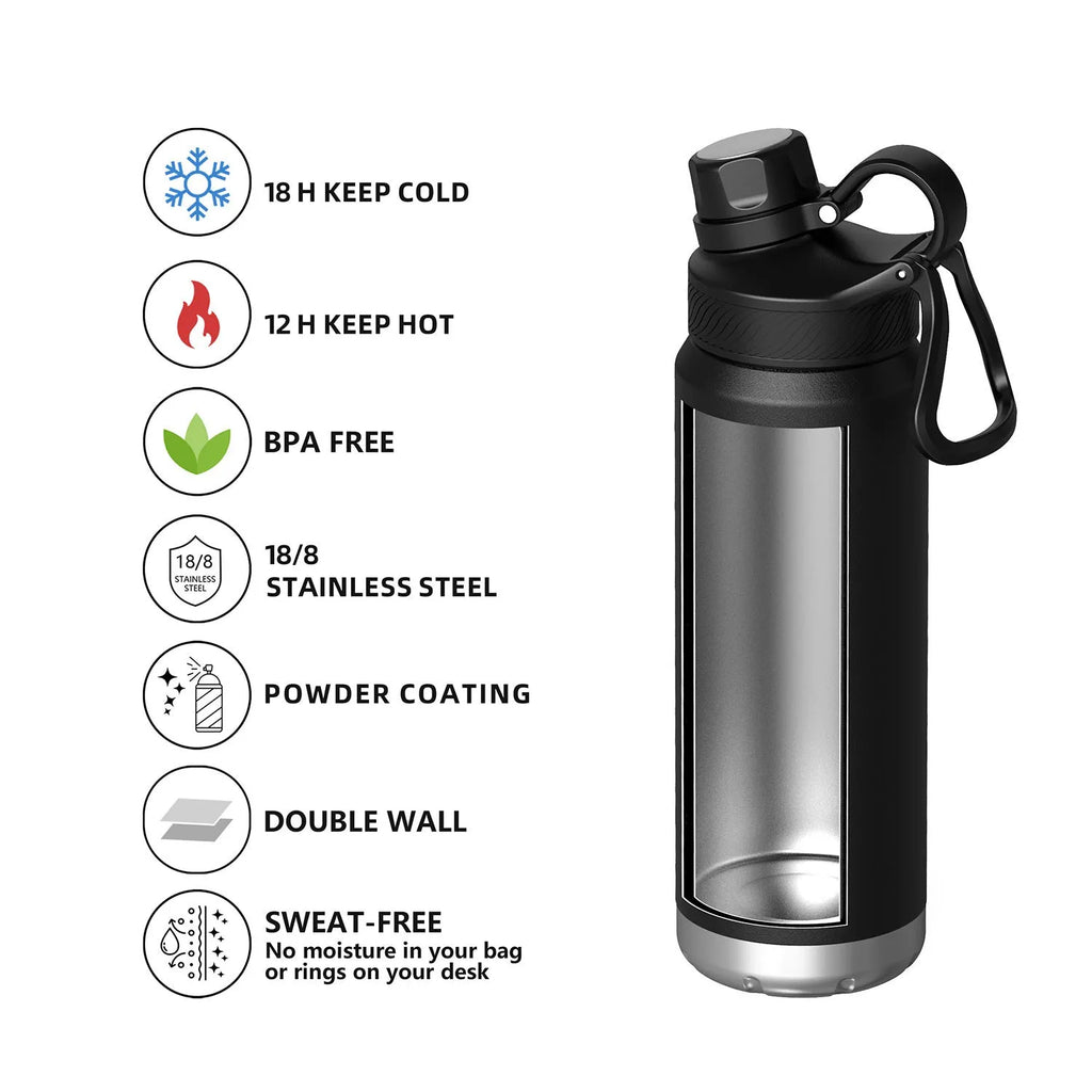 Double-layer 700ml stainless steel vacuum mug in black, light blue, and celadon, modern simplicity design