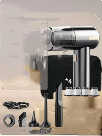 Cordless handheld car vacuum cleaner with suction nozzle, brush, blower accessory, and Type-C charger