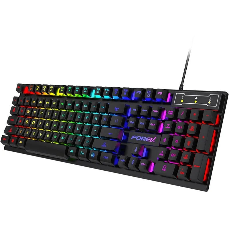 Wired luminous keyboard with six-colour backlight, full black finish, 440x130x30mm, for desktop and notebook computers