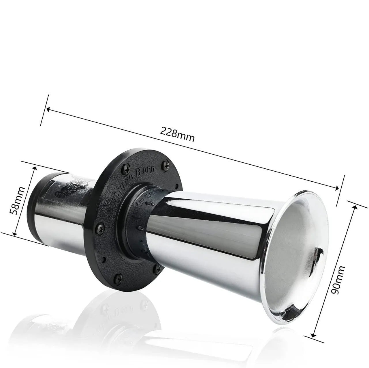 12v black automotive horn with silver housing for universal vehicle replacement
