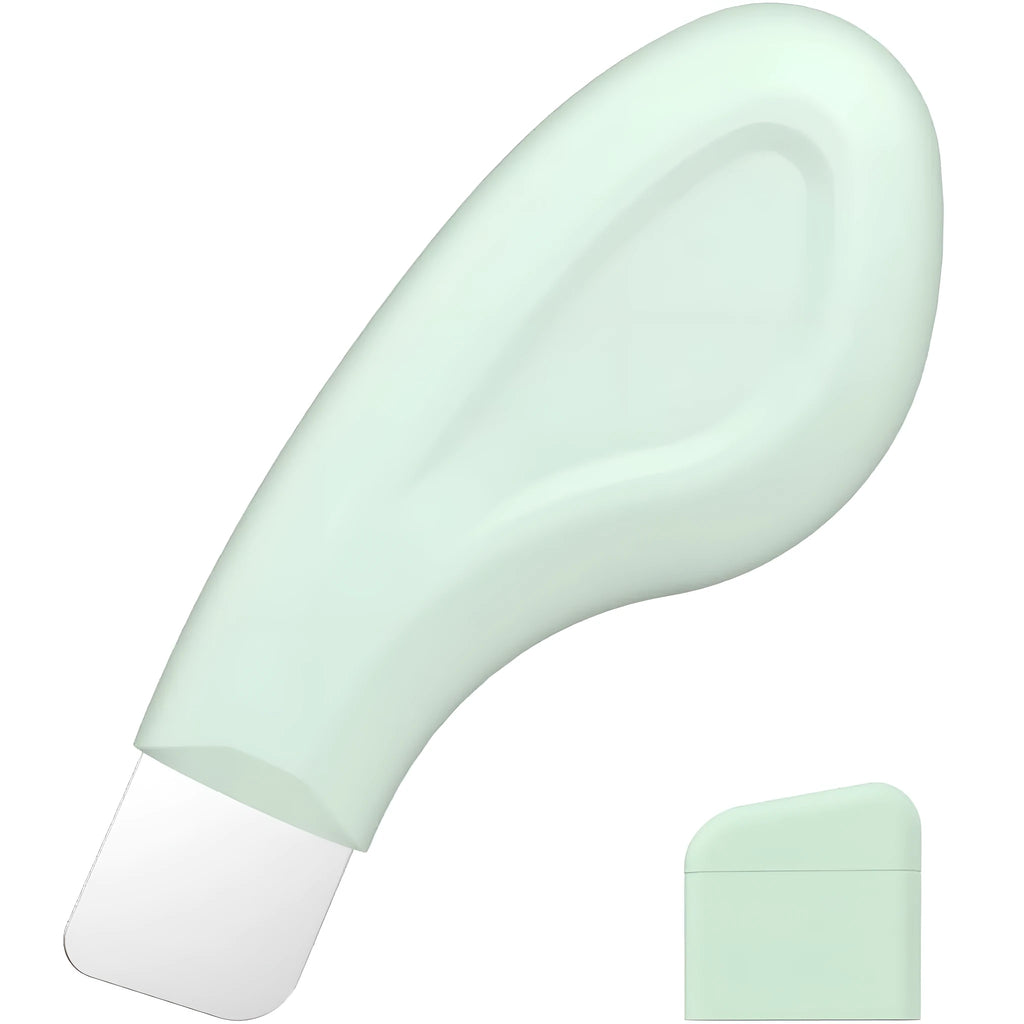 Stainless steel blackhead scraper face spatula with a non-slip handle.