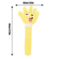 Yellow palm-shaped squeaky plush dog teething toy with bite-resistant fabric for puppy chewing relief