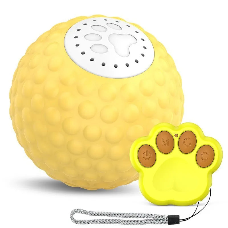 Smart cat ball toy with remote control in blue, green, or yellow colours
