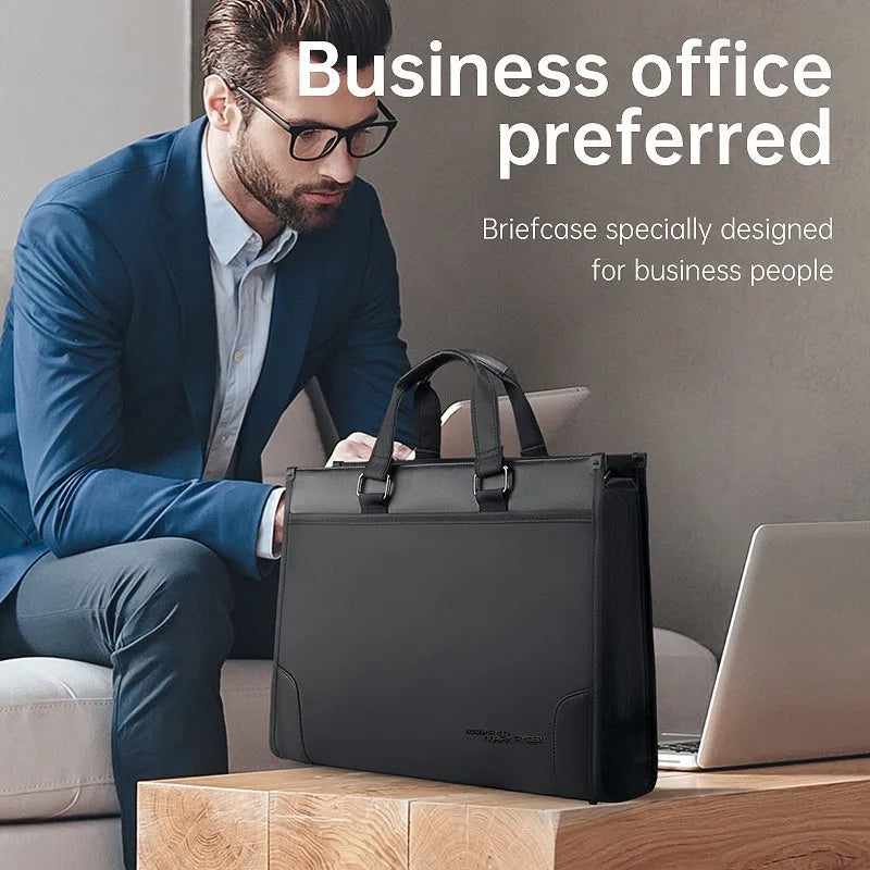 Black Oxford cloth handheld business briefcase with polyester lining for notebook computer travel