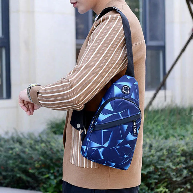 Men's Oxford cloth crossbody bag with earphone hole in medium size