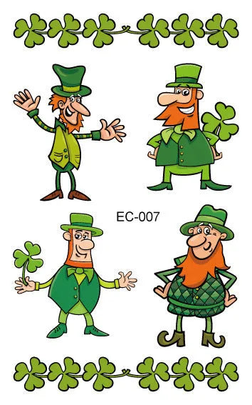Temporary tattoo stickers with Irish festival flag designs for children, sized 120x75mm with St. Patrick's Day clover motif