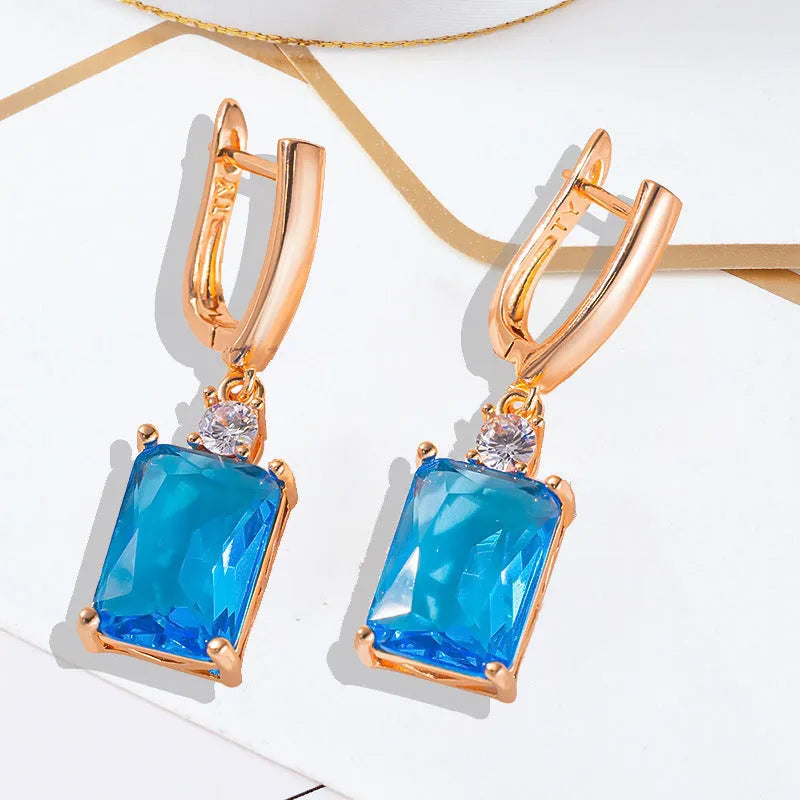 Square geometry earrings with quadrilateral design in gold or silver electroplated copper