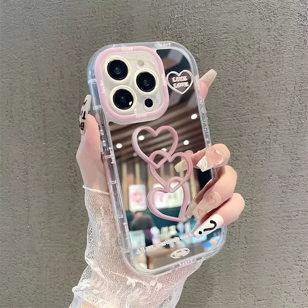 Cream shell transparent mirror phone case compatible with Apple iPhone models 11 to 15 Pro Max, drop-resistant TPU all-inclusive design