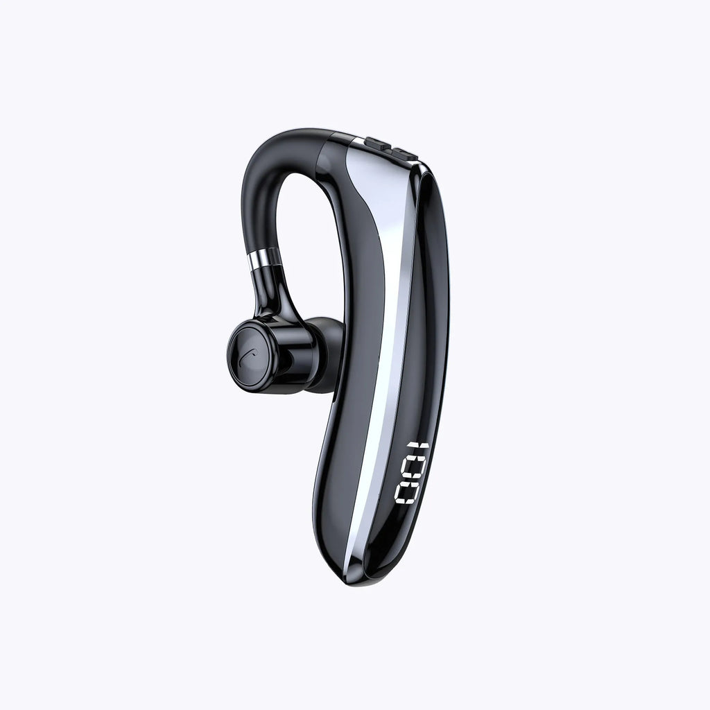 New digital display single-ear bone conduction wireless Bluetooth headset in high-gloss black with ear-hook design