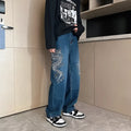 Loose embroidered jeans for men in Jinlong colour, cowboy style with three-dimensional tailoring, available in sizes S-3XL.