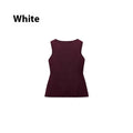 Dark red women's sleeveless sweater vest with gold buttons and 3D pattern detail