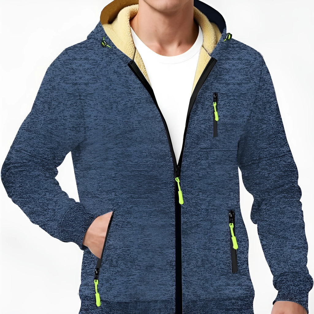 Thickened men's sports fitness casual jacquard hooded jacket in solid colour with loose cardigan style