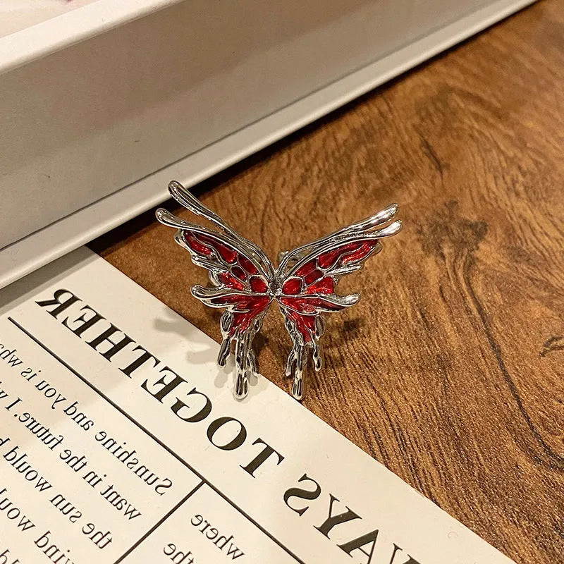 Chinese butterfly design women's copper ring with dripping oil treatment finish