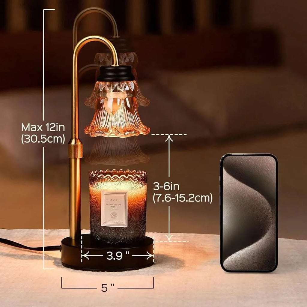 Bamboo holder aromatherapy wax melting lamp showing 30.5cm height with international power plugs