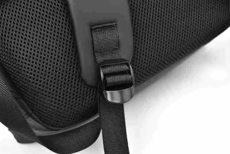 Men's waterproof PU leather backpack in black colour with computer compartment and sewing thread details
