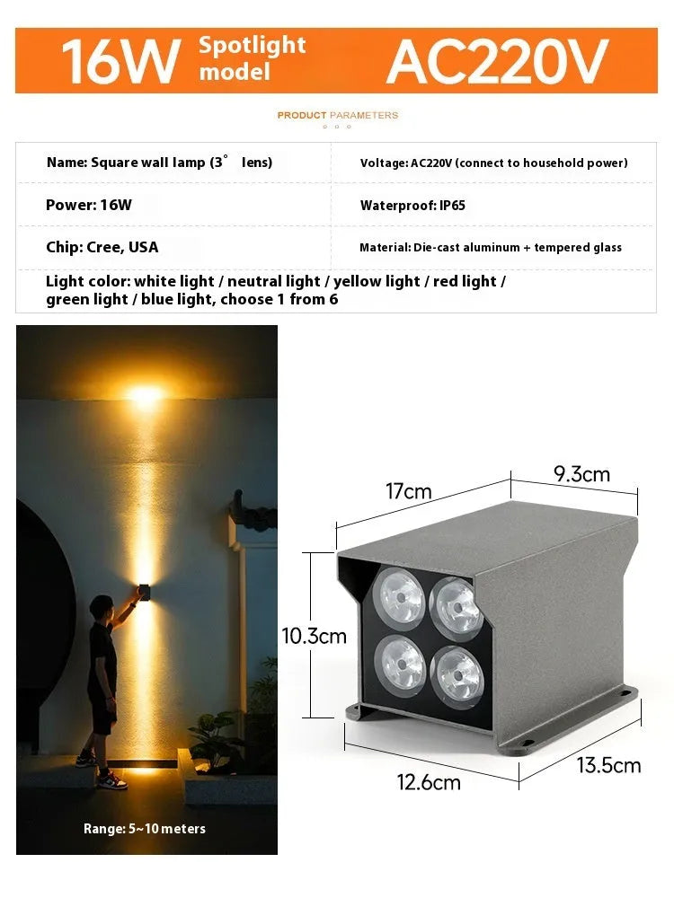 Outdoor wall lamp double head aluminium alloy IP65 waterproof facade lighting 192x96x122mm 3000K