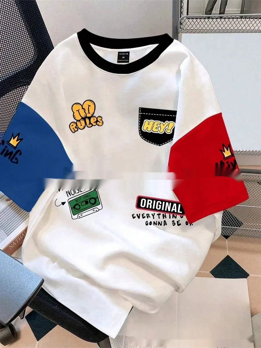 Men's loose fit T-shirt with digital printed letter pattern in trendy colour option