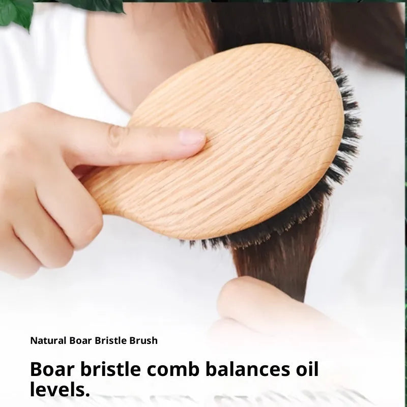 Natural bamboo whole pig hair nanzhu air cushion comb set with lotus wood flat comb for anti-static hair care